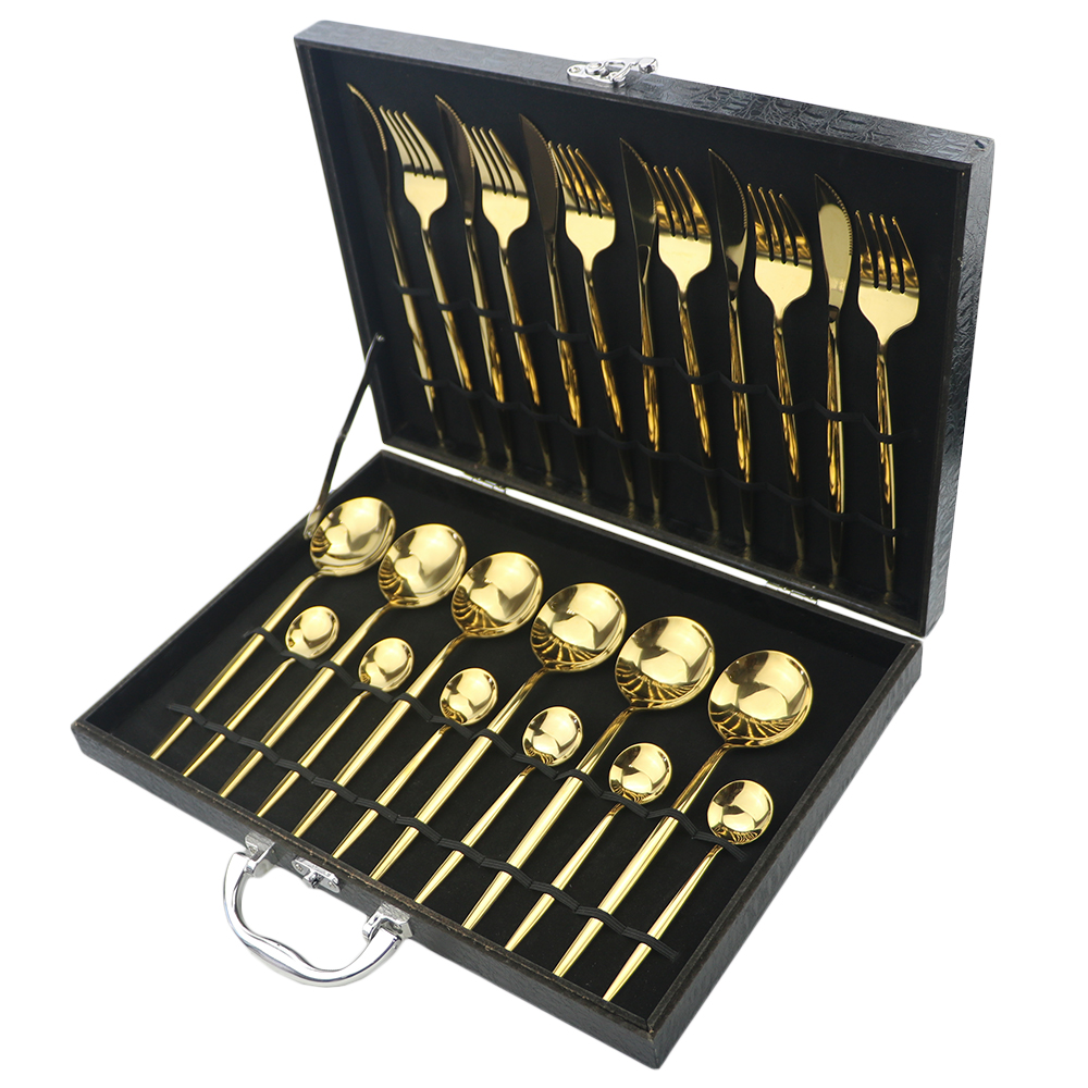 Gold Cutlery Set Luxury Dinnerware Set 304 Stainless Steel Dinner Set Fork Knife Spoon Tableware Party Silverware With Gift Box