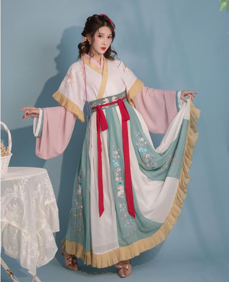 Tutu language Hanfu female summer Jin waist-waisted collar broken skirt Hanfu cosplay clothing student daily chinese hanfu girls