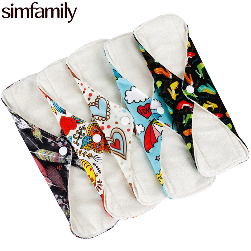 [simfamily]10Pcs Reusable Waterproof Regular Flow Menstrual Sanitary Cloth Pads Bamboo Inner,Mixed Color,Wholesale Selling