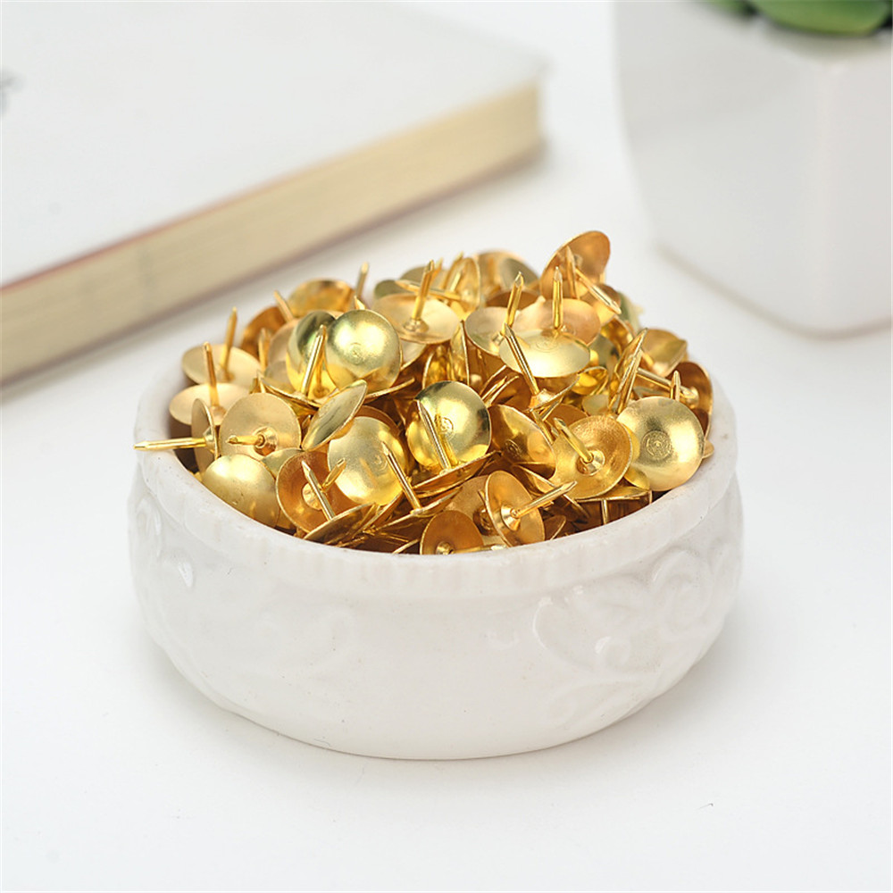 100pcs/box Gold Color Metal Thumb Tack Bulletin Board Message Paper Fixed Push Needle Pins Office Binding Supplies Push Pins