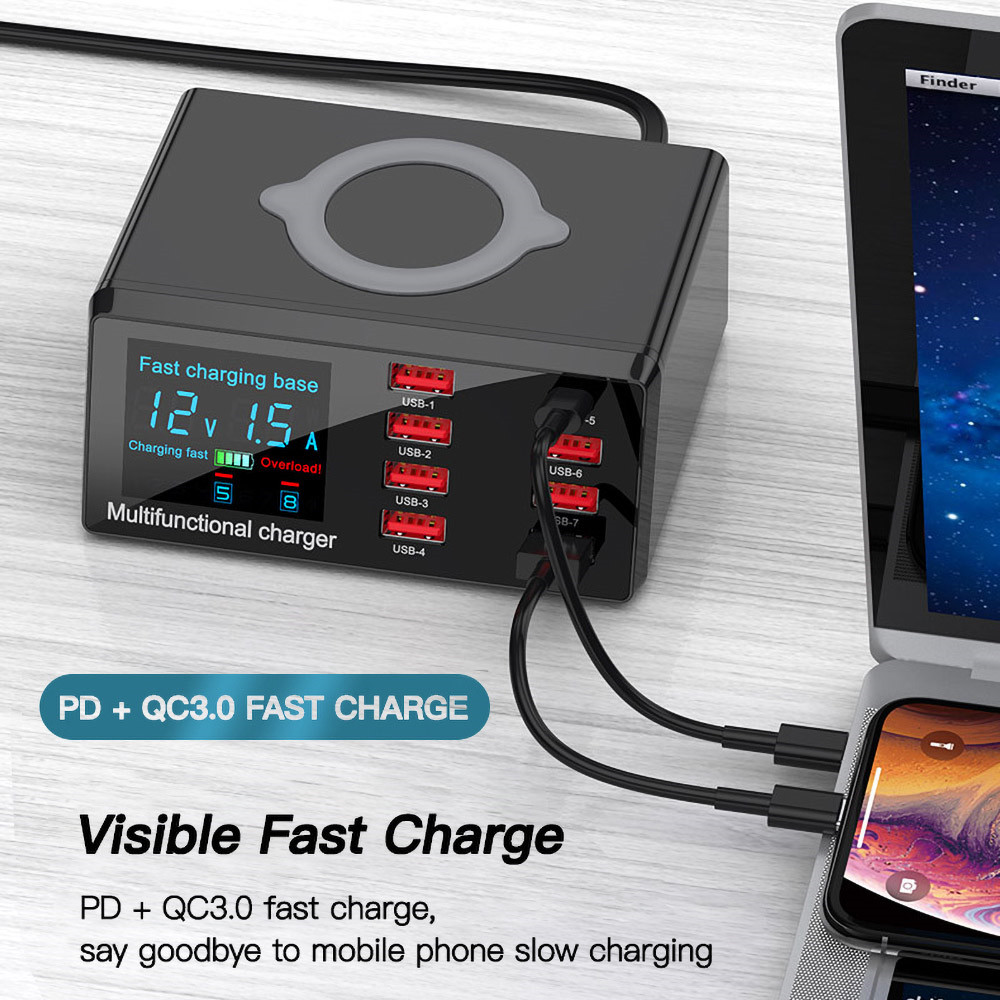 8 Ports 100W USB Charger Quick Charge 3.0 Adapter HUB Wireless Charger Charging Station PD Fast Charger For iPhone 11 Samsung