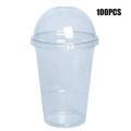 450ml 100PC Disposable Plastic Cups With Hole Dome Lid Coffee Cups Clear Tea Juice Packaging Cups Cold Drinking Beverage Cup B14