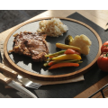 Western Natural Round bamboo wooden tray with stone slate steak Sushi BBQ plate meat fruit Dessert cake Mousse pizza dishes