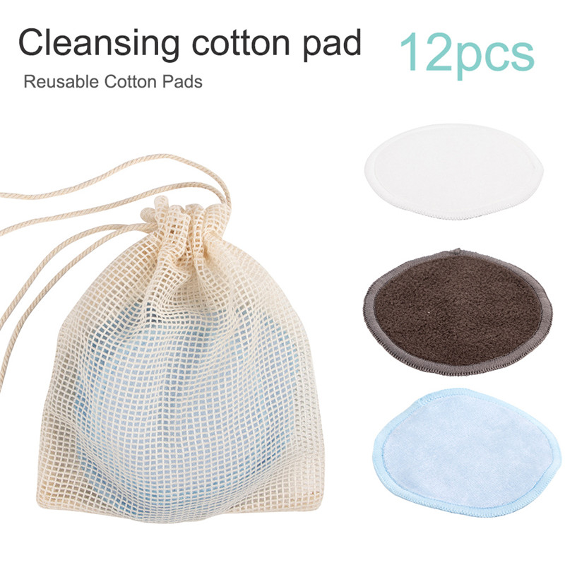 12pcs/Set Reusable Portable Bamboo Fiber Washable Rounds Pads Makeup Removal Cotton Pad Cleansing Facial Pad Tool New
