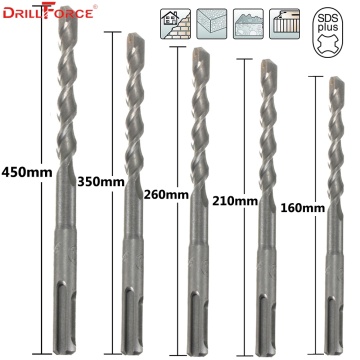 SDS Plus Shank Masonry Concrete Long Twist Impact Tungsten Carbide Tip Gun Power Drill Bits 5*160/14*210/12*260/12*350/ 14*450