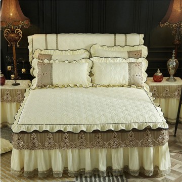 Beige Bed Skirt Pillowcases With Cotton Home Textile Luxury Lace Bedding Mattress Cover Warm Thick Bedspread Bed Sheet Linen
