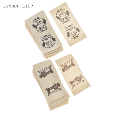 Lychee Life 10Pcs Cartoon Owl Hand Made Cloth Tags Animal Embroidered Cotton Garment Labels Tag For Bags Diy Sewing Materials