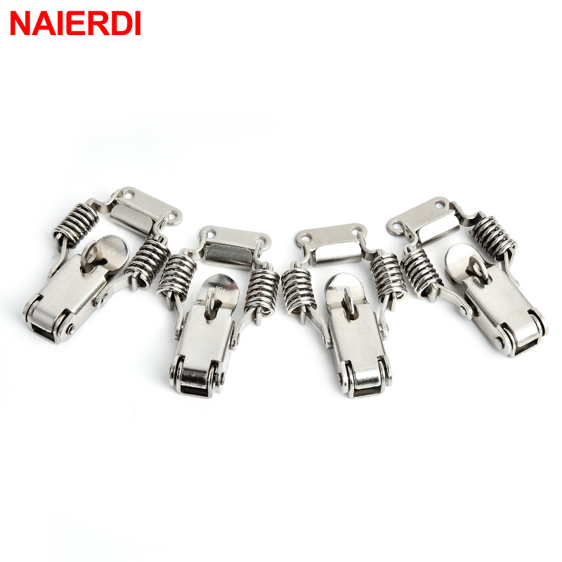 4PC NAIERDI-J105 Cabinet Box Locks Spring Loaded Latch Catch Toggle 27*63 Iron Hasps For Sliding Door Window Furniture Hardware