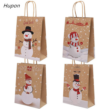 4/12pcs Kraft Paper Bags Snowman Christmas Gift Bags with Handle 16cm x8cm x22cm Cookie Packaging Bags Wedding Party Favor Boxes