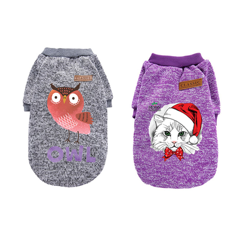 Owl Cat Printed Puppy Dog Sweater Winter Warm Clothing for Small Dogs Christmas Costume Chihuahua Coat Knitting Dog Clothes 2021