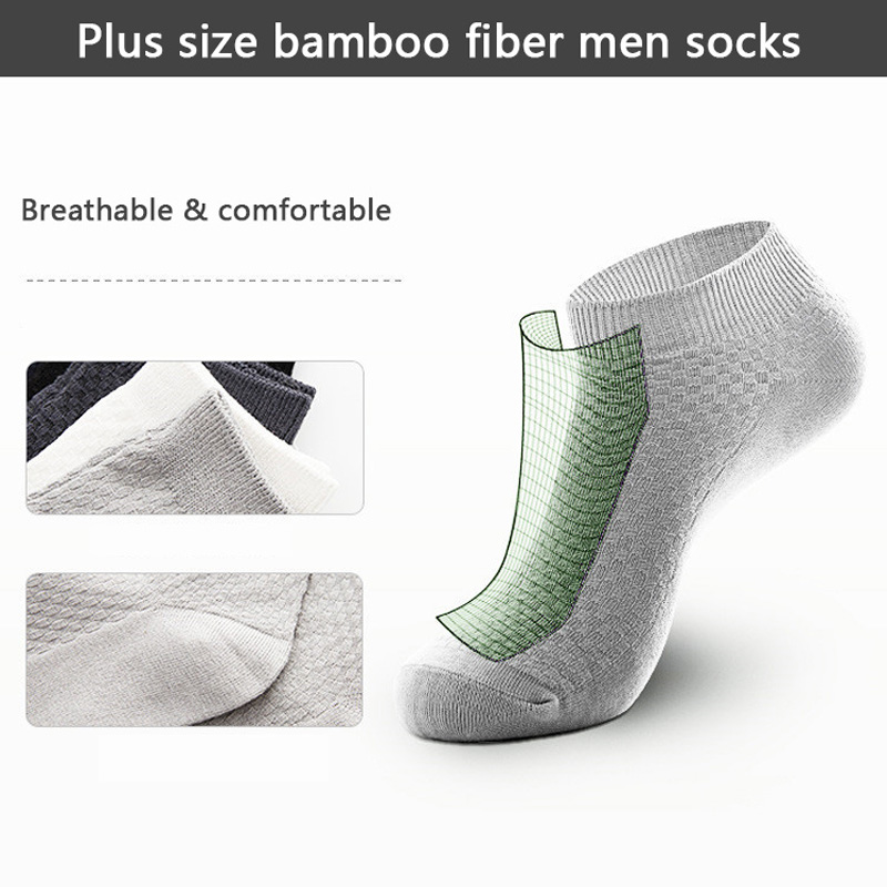 10Pairs/lot Bamboo Fiber Men Socks Large Size Short Ankle Business Black Male Meias Socks Breathable Men Plue Size EU38-48