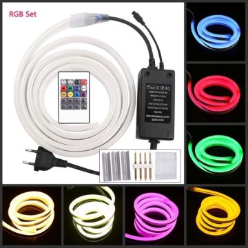 220V RGB LED Neon Strip Light White Red Pink Waterproof Flexible Led Rope Light Strip for Indoor Outdoor +Power Plug clip kit