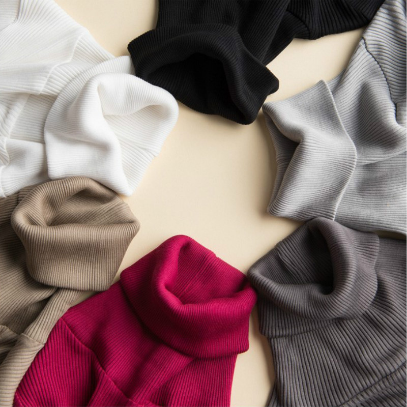 50%Silk 50%Cotton Knit Rib Long sleeve tops for women 2020 Women Stretchy Base t shirt Turtleneck Pullover Silk under shirt