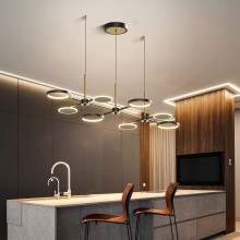 LED Chandelier Black Or Gold Living Dining Room Modern Nordic Simple Pendant Lamp Coffee Shop Bar Restaurant Long Hanging Light