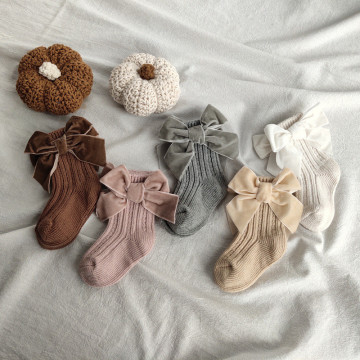 0-5 Years Newborn Baby Big Bow-knot Knit Socks Autumn Winter Girls Princess Cotton Medium Tube Socks Hosiery Baby Accessories