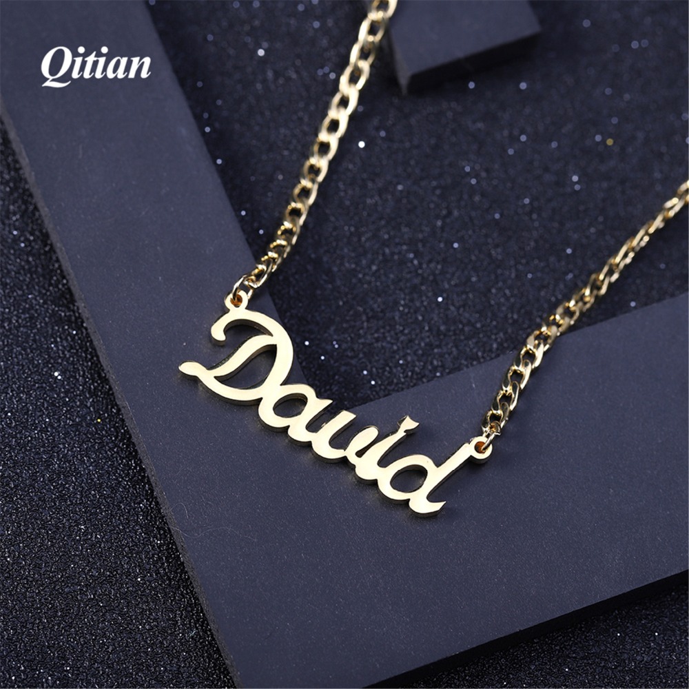 Name Necklace Plate Jewelry & Custom Personalized Necklace Curban Chain Stainless Steel Gold Color Choker Necklaces For Women