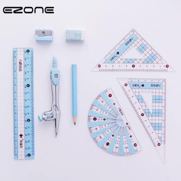 EZONE Drawing Compasses Candy Color Drafting Tools Math Compasses Set With Pencil/Ruler/Eraser/Sharpener School Office Supply