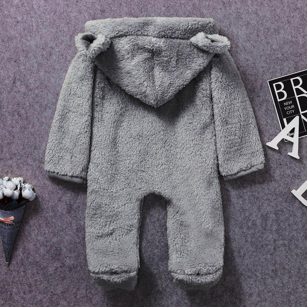 Newborn Baby Boy Winter Fleece Jumpsuit Infant Solid Hooded Baby Romper Warm Coat Outwear Winter Baby Clothes