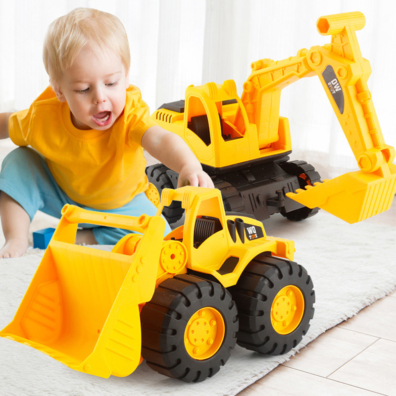 Baby Classic Simulation Large Engineering Suit Car Fall Resistance Toy Excavator Model Bulldozer Drilling Truck Gift for Boy