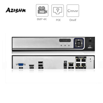 AZISHN 4K 4CH POE NVR ONVIF H.265/H.264 Surveillance Security Video Recorder CCTV DVR for POE IP Camera (1080P/4MP/5MP/8MP/4K)