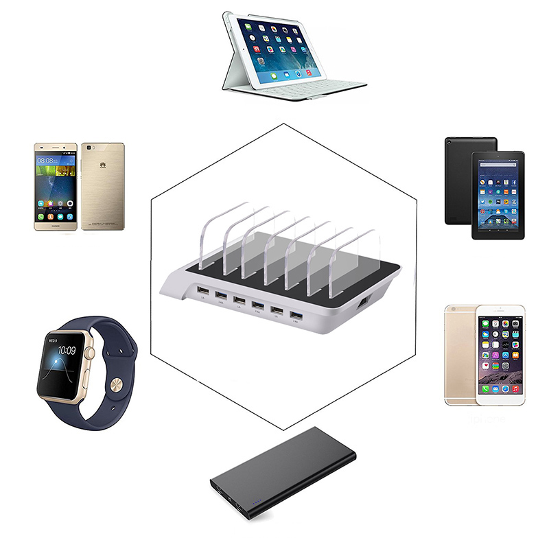 Multiple USB Charger Hub 6 Port Desktop Charging Station Power Adapter for Tablet/Smart Watch Wristband/Mobile Phone Accessories