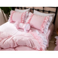 Luxury 100% Cotton Bedding Set Pink Princess Bedding For Queen Bed Linen Ruffle Lace Duvet Cover Skirt Bed Sheet Quilt Cover Set