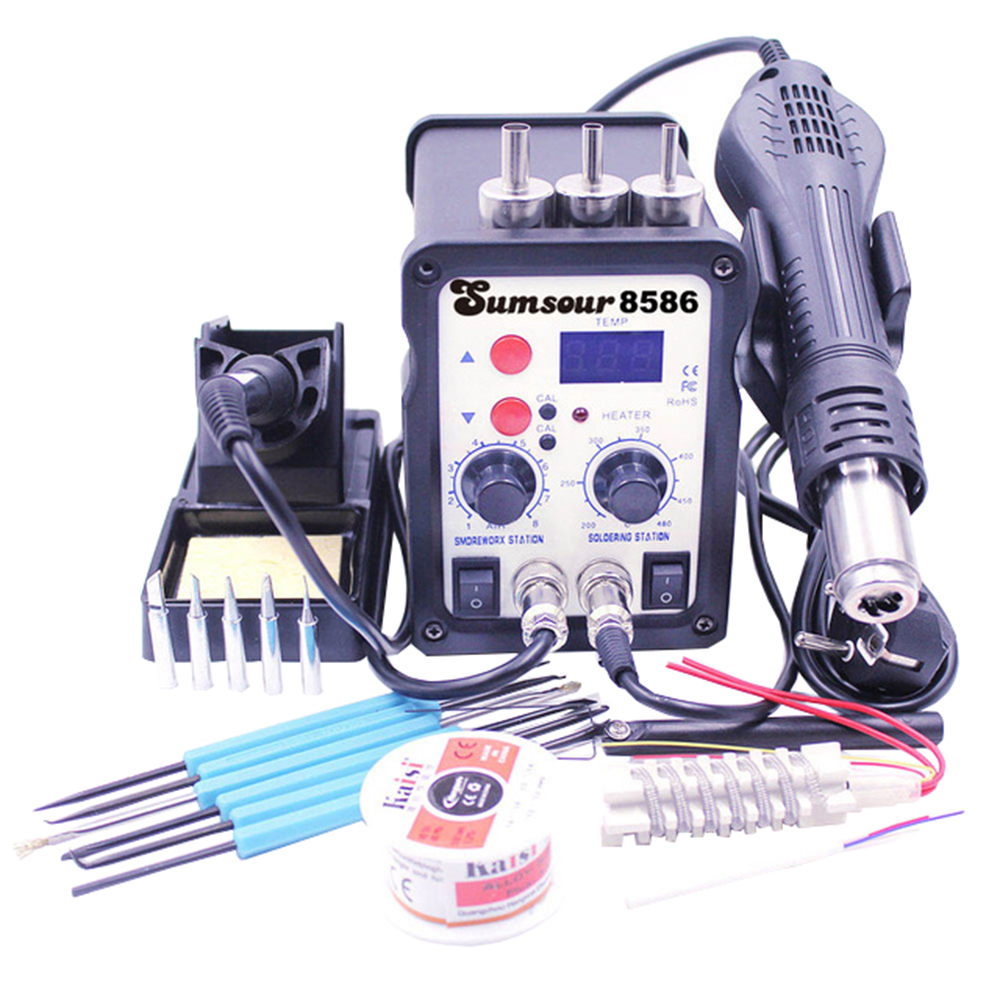 Soldering Station 8586 700W 2 in 1 Hot Air Gun Solder Iron BGA Rework Desoldering Station Heat Gun Welder Repair Tool Free Gifts