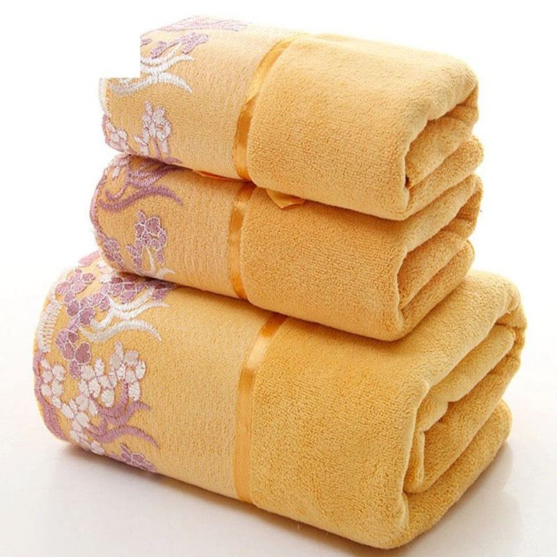 3pcs/lot Towel Set Lace Border Embroidery Microfiber 2pc Face Towel+1pc Bath Towel Wholesale Elegant Pattern High Quality Terry
