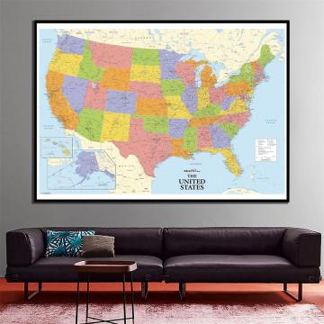 24x36 inches Physical American Map National Map of The United States For Home Living Room Wall Decoration