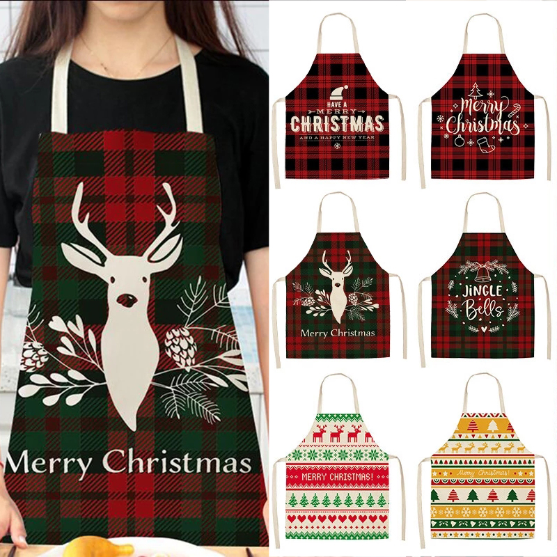 1pcs Linen Merry Christmas Apron Christmas Decorations for Home Kitchen Accessories Natal Navidad 2020 New Year Christmas Gifts