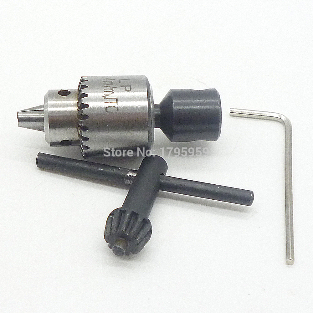 Drill Chuck Clamping Range 0.3mm to 4mm with Miniature Motor Drill Bit Chuck 45# Steel 5mm Clamp Connection Shaft and Wrench