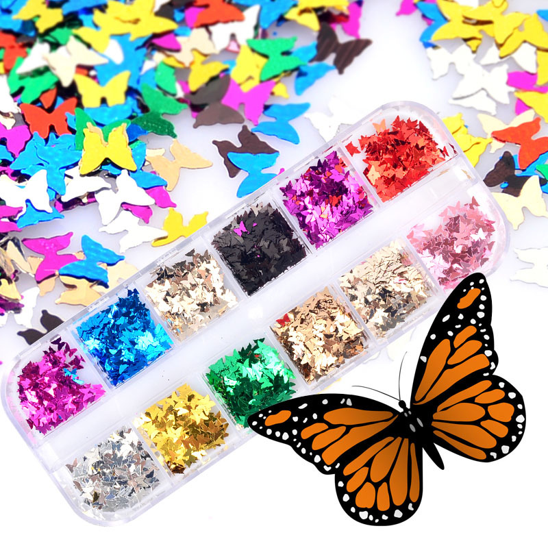 12 Styles Butterfly Shape Nail Flakes Sequins 3D Laser Glitter Bow Tie Sequins Nail Art Decorations DIY Manicure Tips Decor