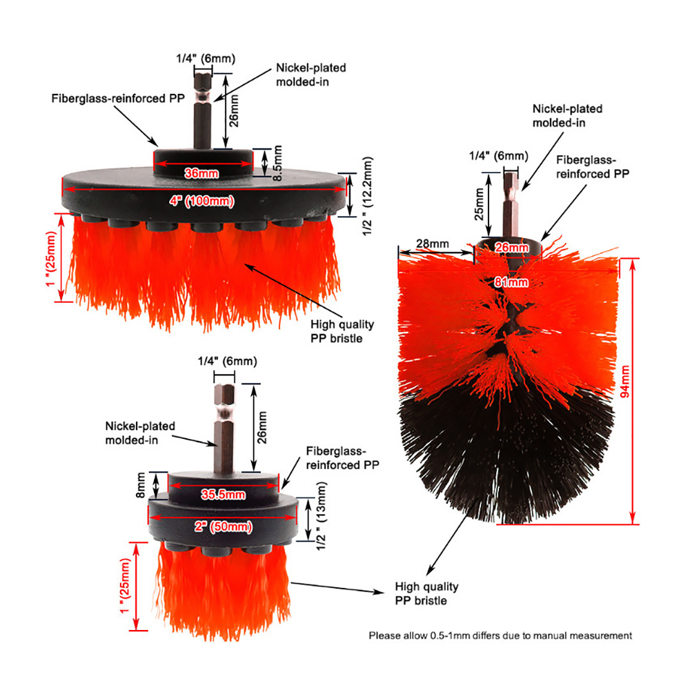 3pcs/set Drill Power Scrub Clean Brush Electric Drill Brush Kit With Extension For Grout, Tiles,Bathroom, Kitchen & Auto New