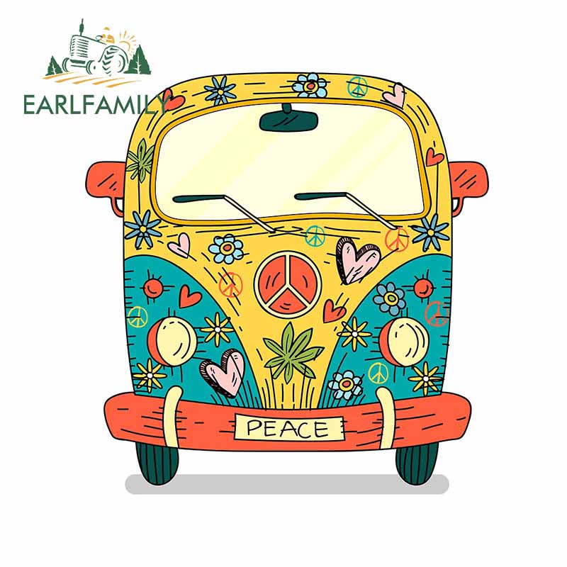 EARLFAMILY 13cm x 12.2cm For Peace Hippie Bus Fine Car Stickers Vinyl Material Decal Waterproof Car Accessories Decoration