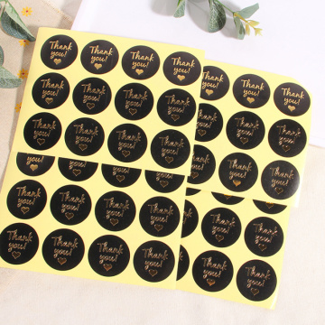 120pcs/Lot Cute Gold Thank you Love Round Black Handmade Cake Packaging Sealing Label Kraft Sticker Baking DIY Gift Stickers