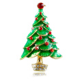Merry Christmas Enamel Christmas tree shape Brooches Pin made of zinc alloy crystal rhinestone inlaid gold plated fashion design