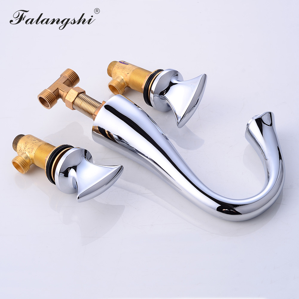 Basin Faucets Brush Nickel Dual Handle Widespread Bathroom Sink Faucets Deck Mounted Basin 3 Hole Bathtub Mixer Taps WB1501