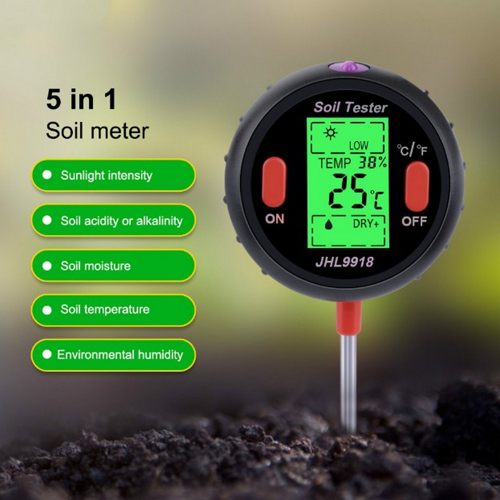 5in1 LCD Soil Detector Mini Soil Moisture Meter PH Meter Multifunctional Meters Acidity Moisture Meter Sunlight Temperature Test