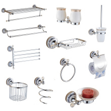 European Silver Crystal Bathroom Hardware Set Chrome Finish Ceramic Plate Antique Bathroom Accessories Hanging Suit AX09