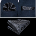 V-neck Men Black Paisley Suit Vests Silk Waistcoat Formal Floral Vest BowTies Cufflinks Pocket Square Set Male Gift J-119 Dobby