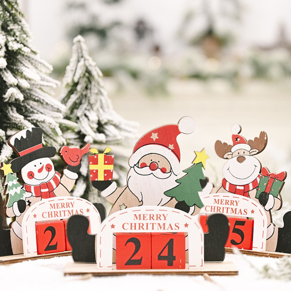 Christmas Santa Claus Snowman Elk Countdown Wooden DIY Calendar Ornaments Christmas Decorations for Home Navidad Decor New Year