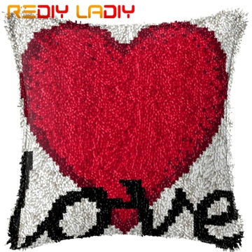 Latch Hook Cushion Love with Heart Pillow Case Pre-Printed Canvas Acrylic Yarn Latched Hook Pillow Kits Crochet Cushion Cover