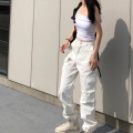 Fashion Pocket Black White Women's Jeans Streetwear High Waist Jeans Vintage Loose Harajuku 2020 Denim Pants Cargo Pants
