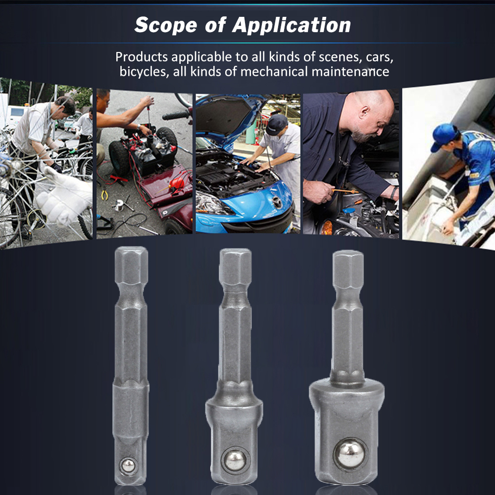 3PCS Socket Adapter Chrome Vanadium Steel Hex Shank 1/4[ 3/8" 1/2[ 50cm For Convert Drill Bits Bar Set Extension Accessories