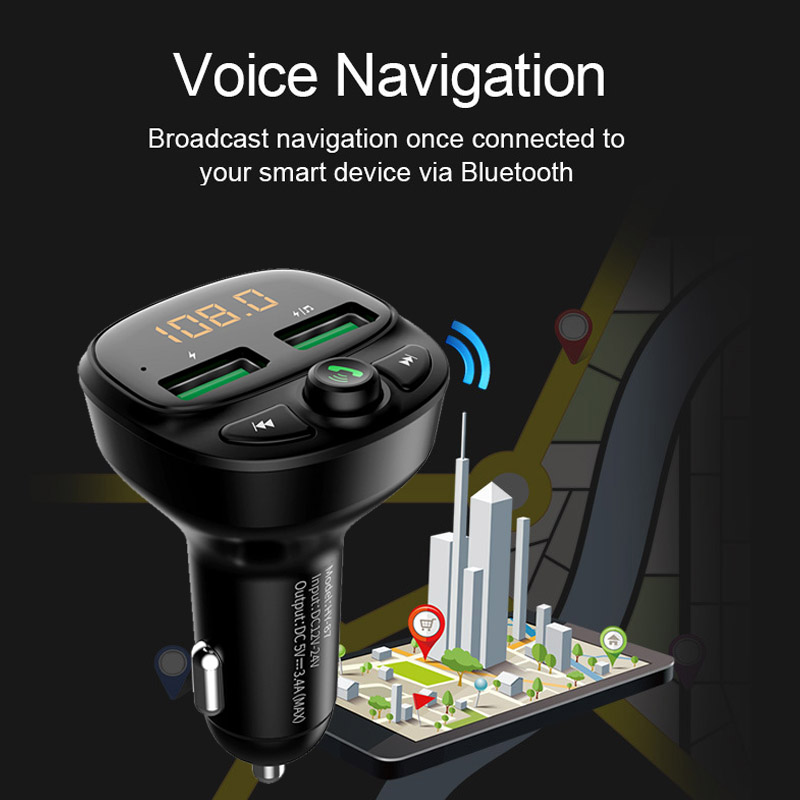 Konrisa FM Transmitter Bluetooth 5.0 Dual USB Car Charger Wireless Handsfree Car Kit FM Radio Adapter Support TF Card USB Driver