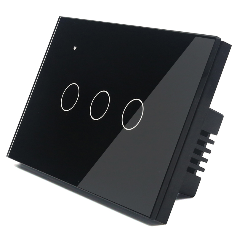 WIFI Touch Light Wall Switch Black Glass Panel Blue LED 118*72mm Universal Smart Home Phone Control 2Gang 2Way Relay Round Alice