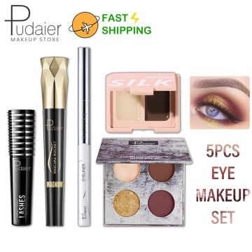 Pudaier 5pcs/Set Eye Makeup Set Eyeshadow Palette Black / White Mascara Eyebrow Gel Eyeliner Waterproof Eye Makeup Set