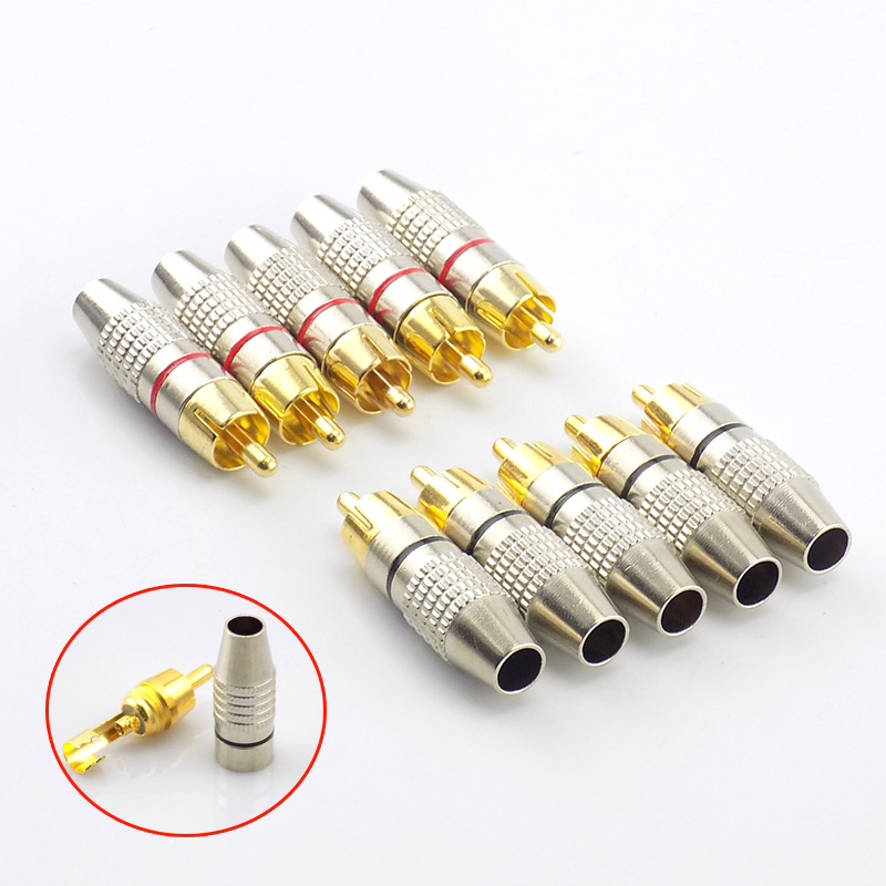 5pcs/10pcs RCA Male Plug to cabling Connector Adapter Audio Video Cable CCTV camera Non Solder Gold Plated Accessories