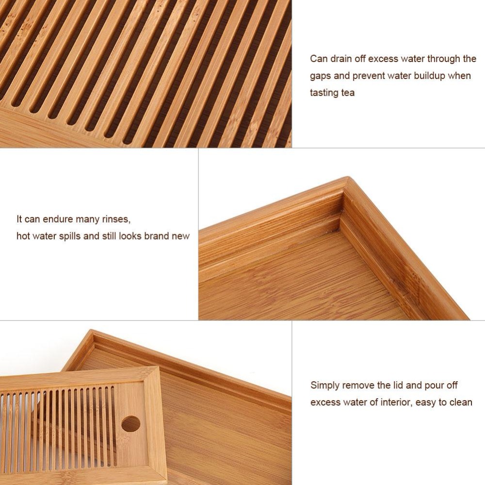 Chinese Bamboo Tea Trays Kung Fu Tea Tray Table With Drain Rack 27x14x3cm Tea Serving Tray Set Tea Kitchen Accessories