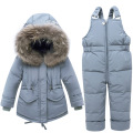 Children Winter Down Clothing Sets 2019 Real Fur Collar Kids Winter Down Jacket Baby Girls Warm Overalls Toddler Boys Down Coat